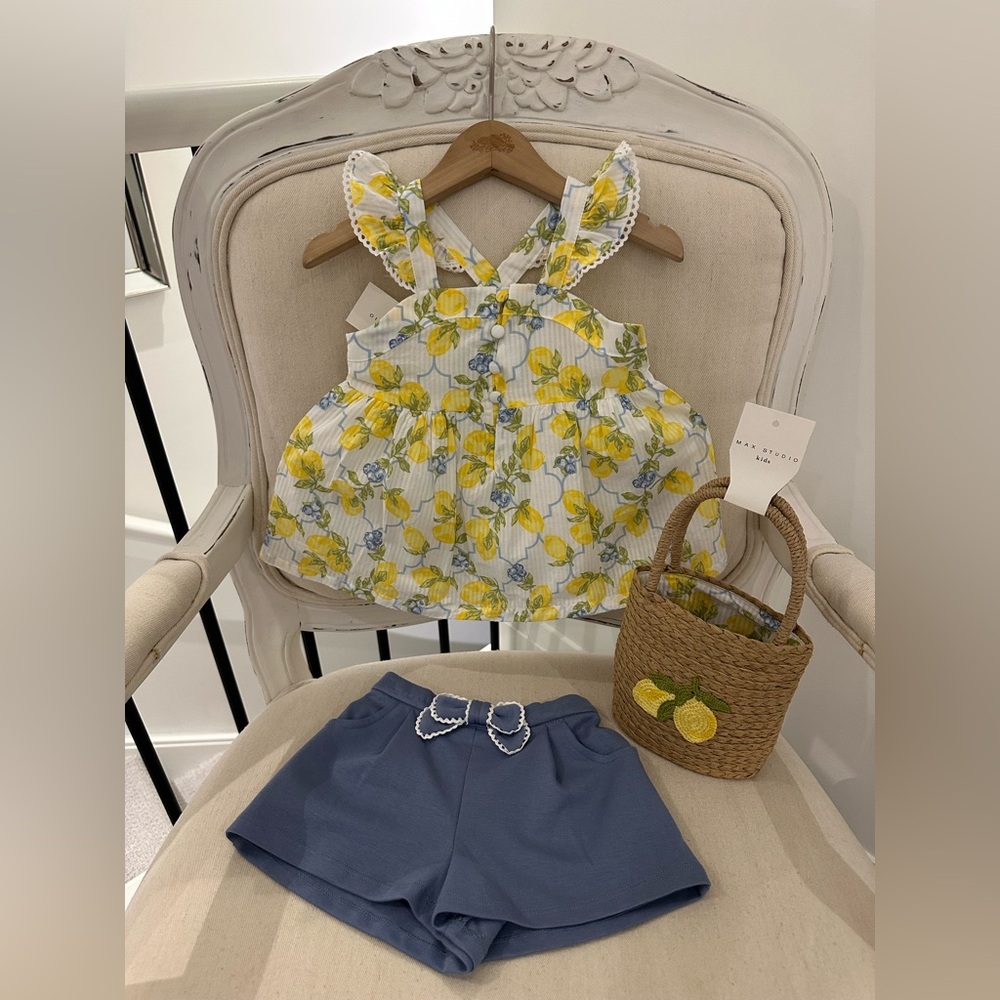 🍋 Baby 24 Mth 3 Piece Lemon & Blueberry Set With Little Staw purse NWT